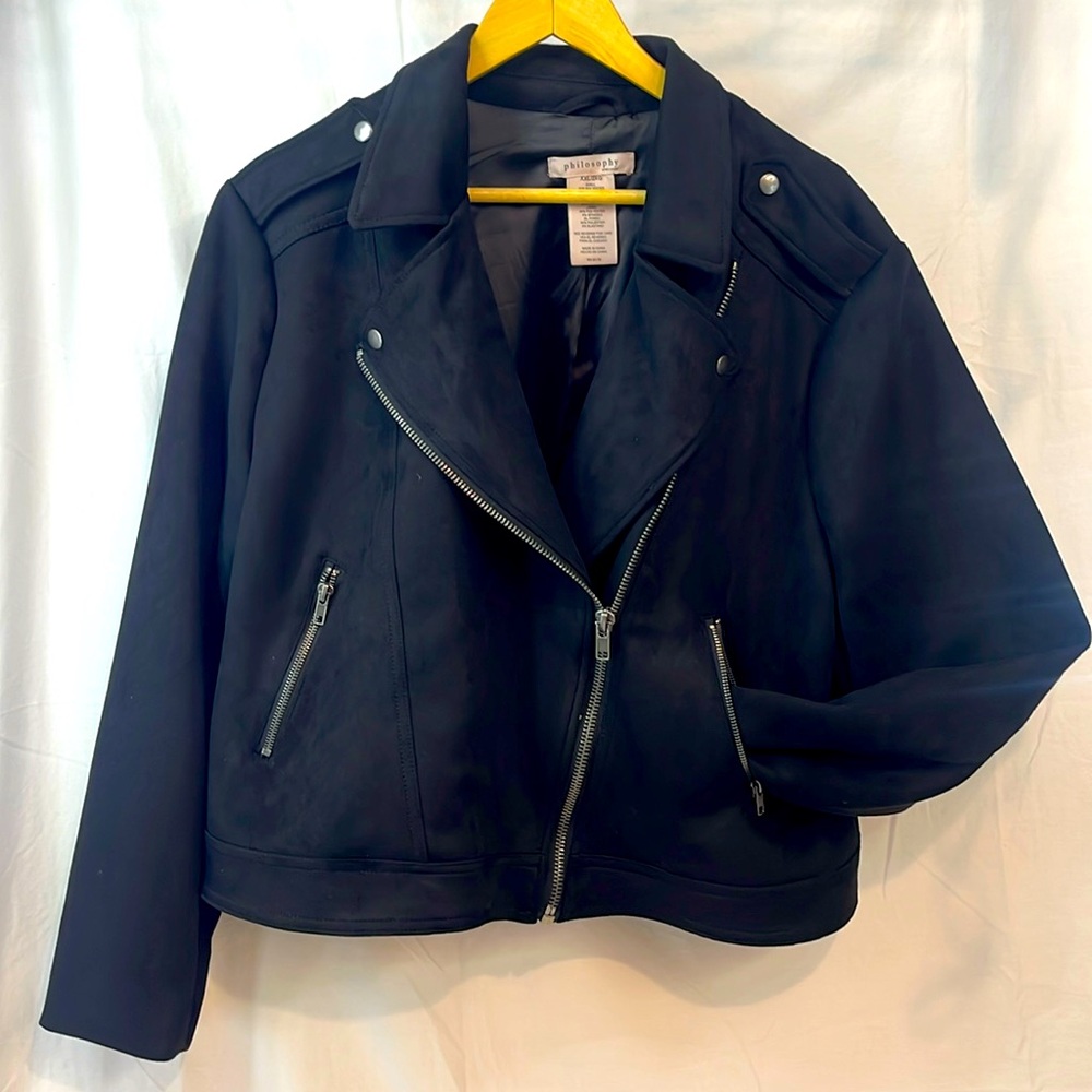 Philosophy Moto Jacket Black Faux Suede Collared Zip Pockets Lined Size XXL/2X